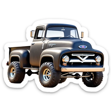 1:10 off-road lcg smoking rusting Arrma Traxxas Basher Wednesday Adam’s 1954 blackened tarnished hotrod utility streamlined anime Ford extended cab rc bulging pickup (extra wide low-profile pin tires chrome wheels with fenders) sticker