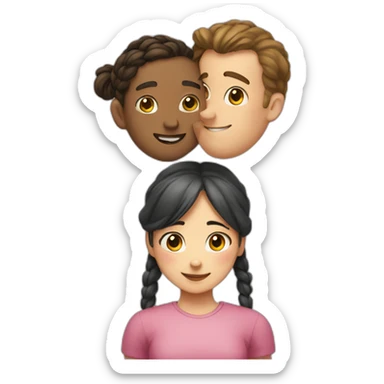 Man loves woman with pigtails, heart between them sticker