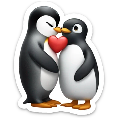 A penguin doing the kissing face with a heart sticker