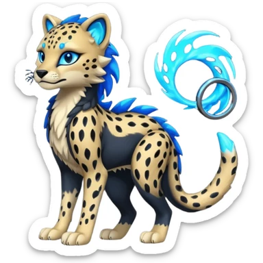 Obsidian-black fur body with neon-glowing-blue ring-markings Grem2-Gremz-Cheetah-Sergal-fusion, full body  sticker