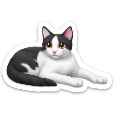 pink and white tuxedo cat laying down  sticker