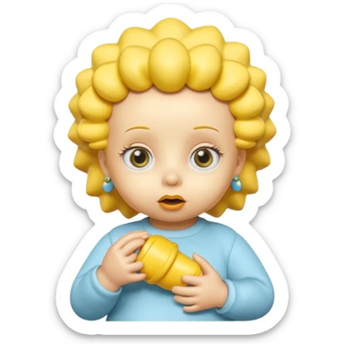 A 3D cartoon baby character fully yellow skin, styled like Maggie Simpson, with pacifier, big eyes, smooth shading, Memoji-style rendering, consistent with other yellow Simpsons characters. sticker