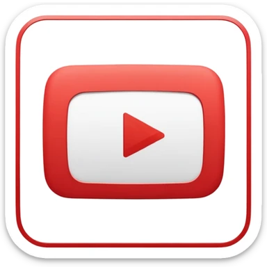 YouTube logo, red rectangle with rounded corners and white play button in the center sticker