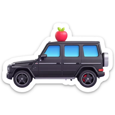 Mercedes G-Class SUV, exact side view, black color, 3D Apple emoji-like style, keep most details like door lines, simple handles, and basic rims, only slightly minimalized with just a touch of simplification for clarity, no background. sticker