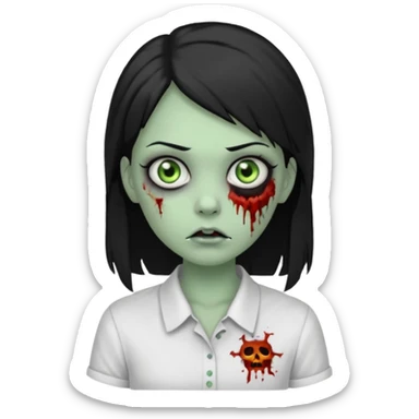 zombie girl with white shirt but similar to this with green skin black hair long sticker