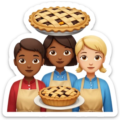 Baking community humanless avatar in vibrant style illustration. Pie, cookie, and muffin warm golden tones, simple shapes, flat design, high contrast. sticker