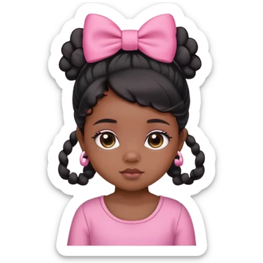 Dusky skin girl medium baby hair black with a bow on her hair and cute clothes in pink sticker