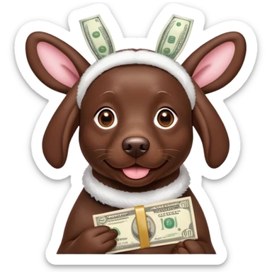Chocolate lab,money, happy wearing bunny ears sticker
