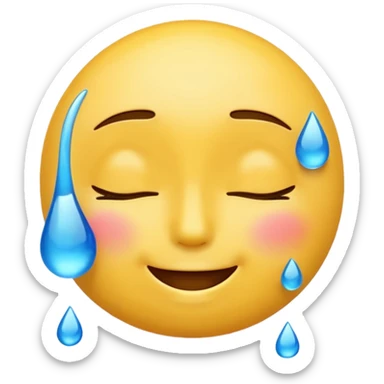 Yellow round emoji with closed eyes and a gentle smile—two wide, bright blue tears flow from under each eye. Glossy, 3D emoji style. sticker