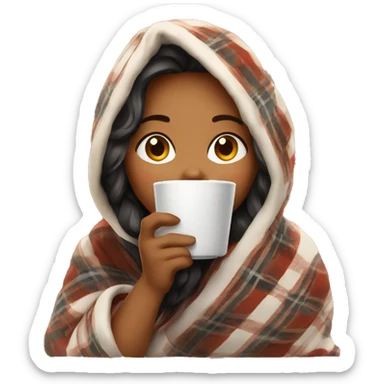 Beautiful girl wrapped in cozy plaid blanket drinking coffee sticker
