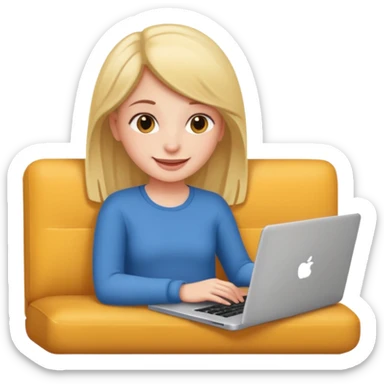 A girl is working with a laptop while lying on the sofa sticker