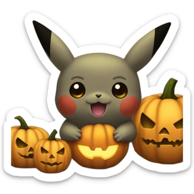 Cute Pikachu holding halloween pumpkin sticker