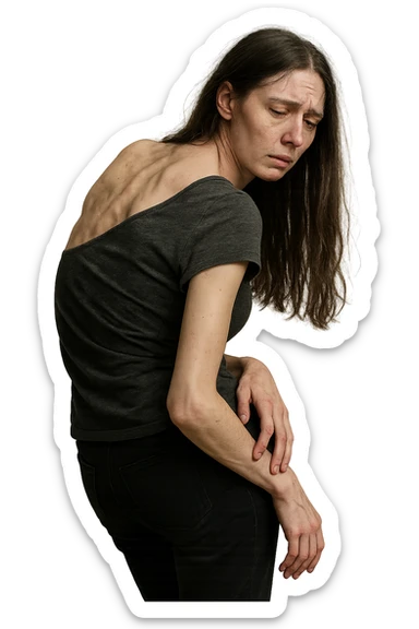 fai immagine identica ma di una donna con capelli lunghi, iperrealistico 4k, postura storta con spina dorsale storta sticker