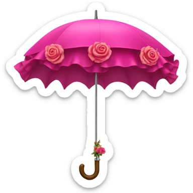 Detailed hot pink umbrella with large ruffles and roses plus a bow directly on top sticker