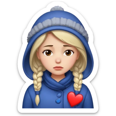 woman broken hearted, looking down sad, wearing a winter outfit sticker