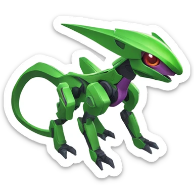a green Genesect-Raptor-Fakémon—hybrid with a futuristic visor-helmet full body sticker