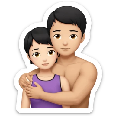 buff tan asian Man black hair hugging girl with black pixie cut  sticker