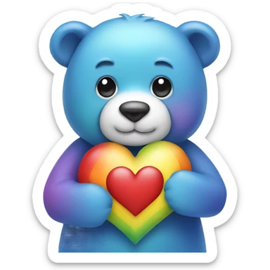 Rainbow stuffed bear holding a heart  sticker