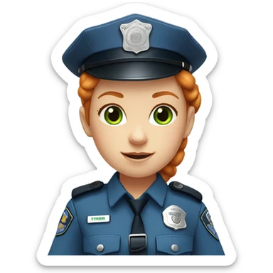 face of ginger girl police officer teen cute blue uniform  policia badge green eyes sticker