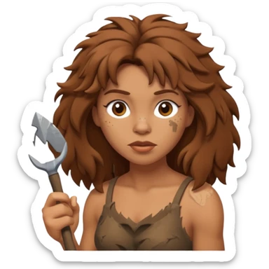 cartoon cavewoman with messy hair and a stone tool sticker