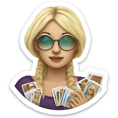 Blonde Hippie Karen with circular glasses and tarot cards sticker