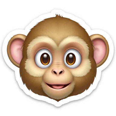 Cinematic Cute Macaque Portrait Emoji, Head tilted playfully and inquisitively, with a charmingly mischievous face accented by soft, fuzzy fur and round, sparkling eyes filled with curiosity, Simplified yet irresistibly adorable features, highly detailed, glowing with a warm, friendly glow, high shine, affectionate and lively, stylized with a touch of primate whimsy, bright and endearing, soft glowing outline, capturing the essence of a playful macaque that seems as if it could jump out of the screen into your arms! sticker