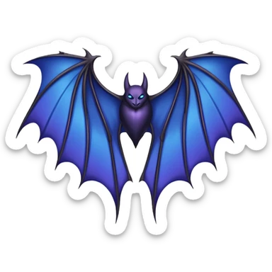 Dark fantasy bat wings, symmetrical, sharp edges, deep black with subtle blue-purple highlights, realistic, high detail, isolated on black background sticker