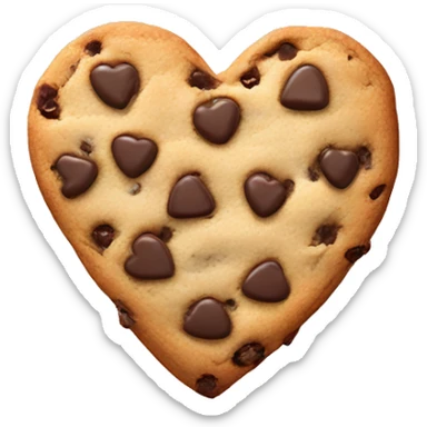 Realistic heart shaped chocolate chip cookie isolated.  sticker