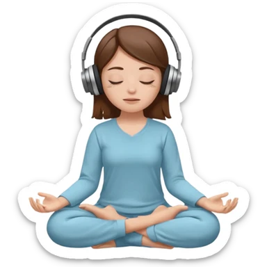 White girl, brown hair meditating with headphones on sticker