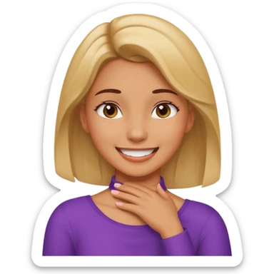 girl grabbing her neck while smiling sticker
