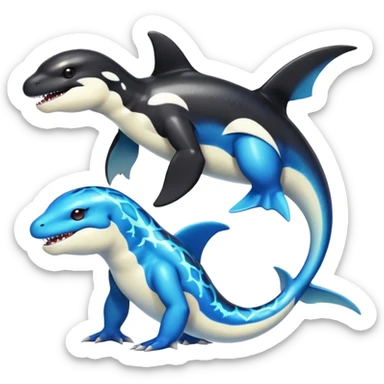 white blacks colorful gradient orca-colored orca-patterned shiny glossy Fakémon-Digimon-reptile-charizard-feraligatr-lizard-creature-hybrid (full body) sticker