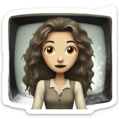 a creepy woman coming out the tv sticker