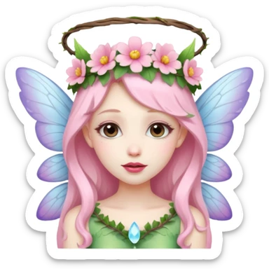 Fairy with wings flower crown on head sticker