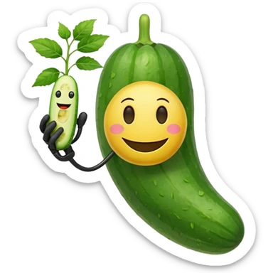 Android smiley face holding a cucumber upwards by hand sticker