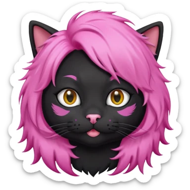 Black cat wearing a pink hair wig sticker