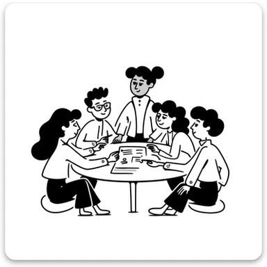 team collaboration, simple hand drawn doodle of people working together, friendly and approachable sticker