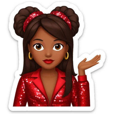 LaTocha Scott from Xscape with long dark brown hair, red sequin outfit sticker