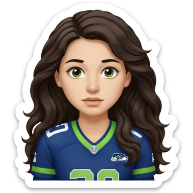 Long wavy Dark brown hair with small nose stud of seahawks fan women sticker
