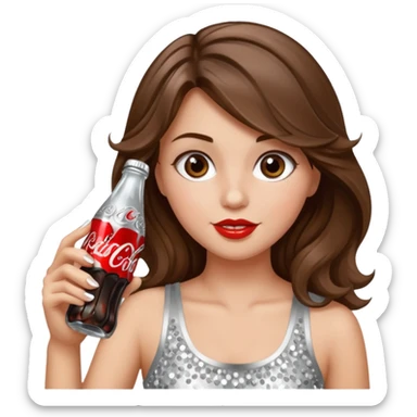 Girl with brown wavy hair drinking a bedazzled Diet Coke  sticker