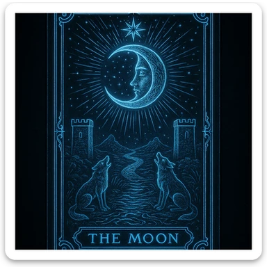 mystical tarot card, neon blue color, glowing edges, detailed illustration, dark background sticker