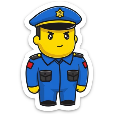 Russian police officer with yellow hat and uniform, professional stance sticker