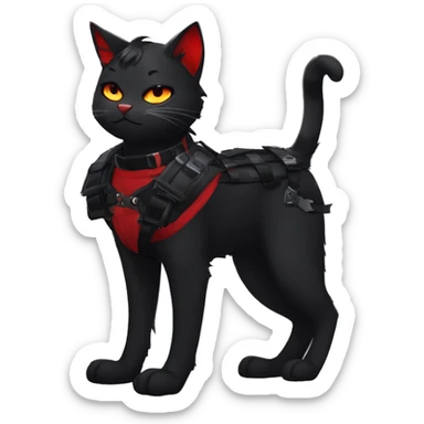 Anthro Edgy Cool Beautiful Black Cat-Fursona with Emo Hair-bangs with Red Streaks Chest Harness Spiked Collar Bat Wings sticker