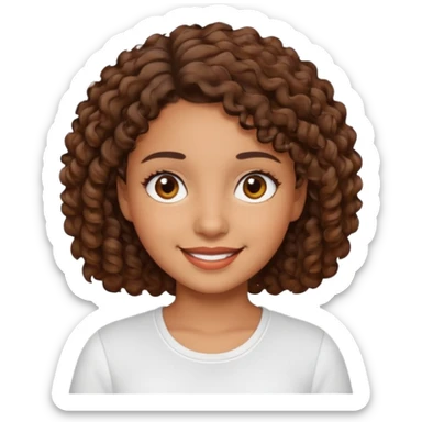 A Latina girl with brown eyes and short curly hair with a white shirt A brown skin girl with short curly coils brown hair with brown eyes with a white shirt a kinda brown skin girl with brown wavy hair with highlights with brown eyes with a light yellow shirt sticker