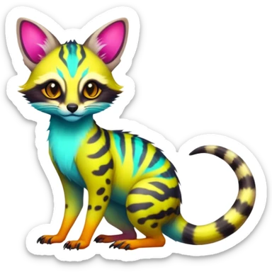  randomly colored colorful light cute lush neon-colored brightly colored Fakémon-Fionbri-Vernid-Genet-creature with markings (full body) sticker