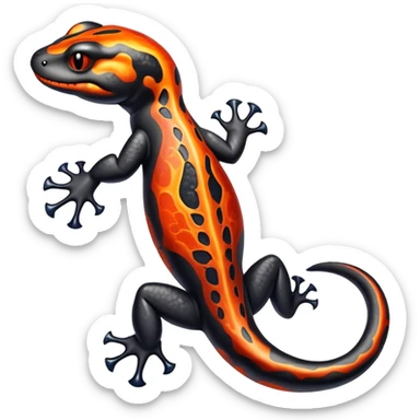 A volcanic salamander with obsidian scales and veins of flowing lava visible beneath its skin, able to shape-shift between solid and semi-molten forms depending on its environment. sticker
