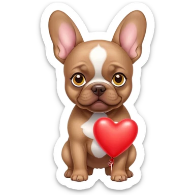  brown  French bulldog puppy with yellow eyes carrying red heart balloons  sticker