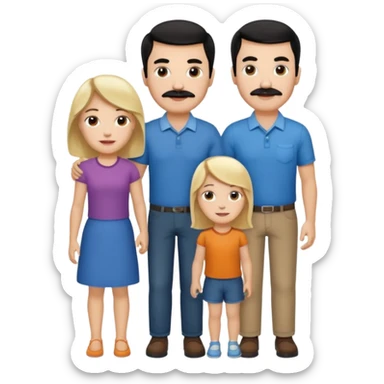 Mom with brown hair. Dad with black hair and mustache. 2 sons with blonde hair. 1 daughter with blonde hair. sticker
