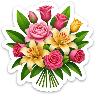 Lilies, roses and camellias in a flower bouquet sticker