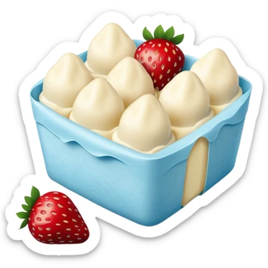 Strawberries in white chocolate in a pale blue package sticker