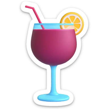 3D emoji style cocktail glass with burgundy drink and a sugar rim sticker